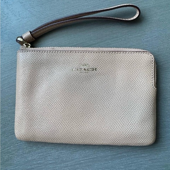 Coach Handbags - Coach Taupe Leather Wristlet